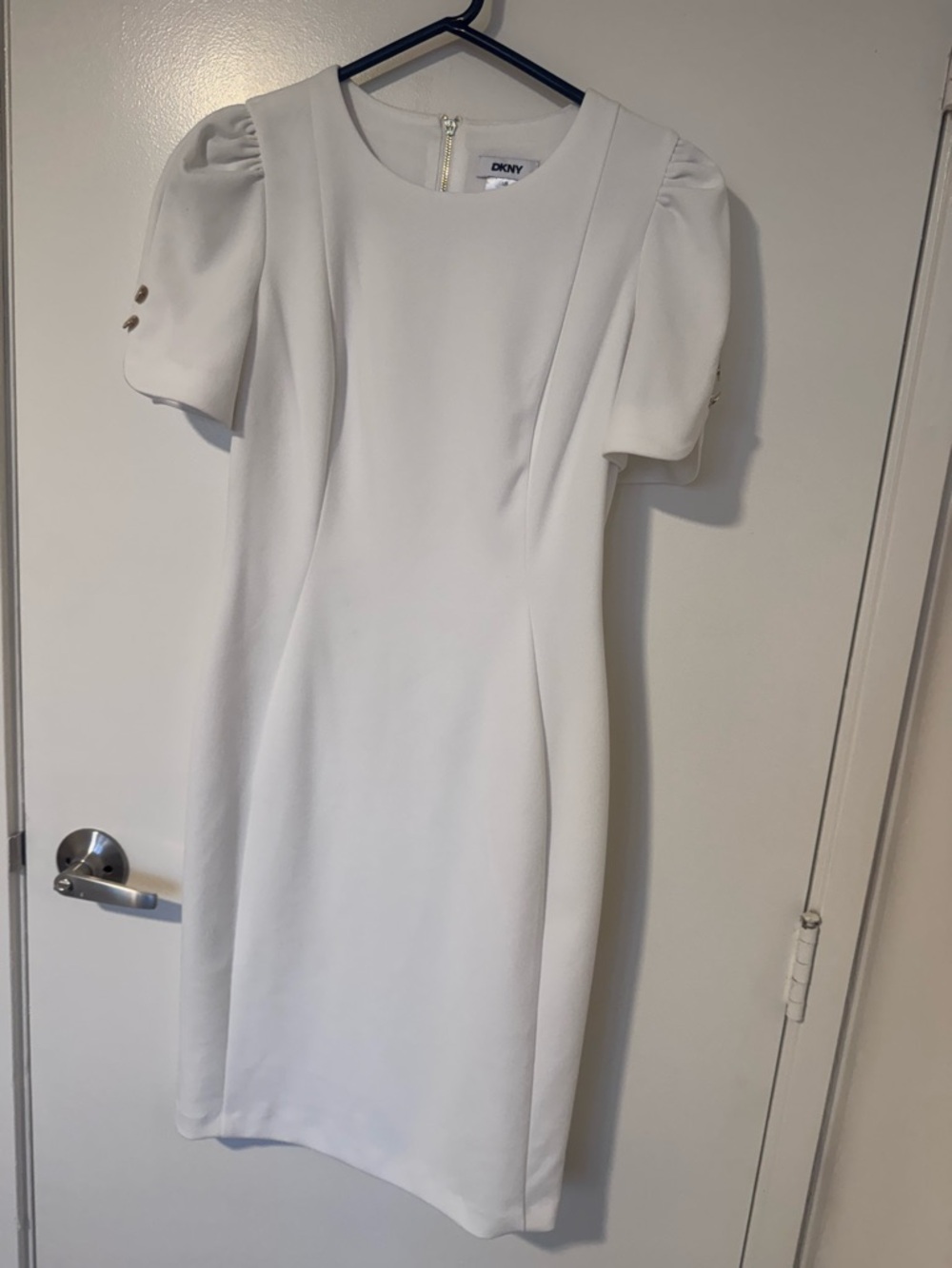 DKNY White Puff-Sleeve Sheath Dress